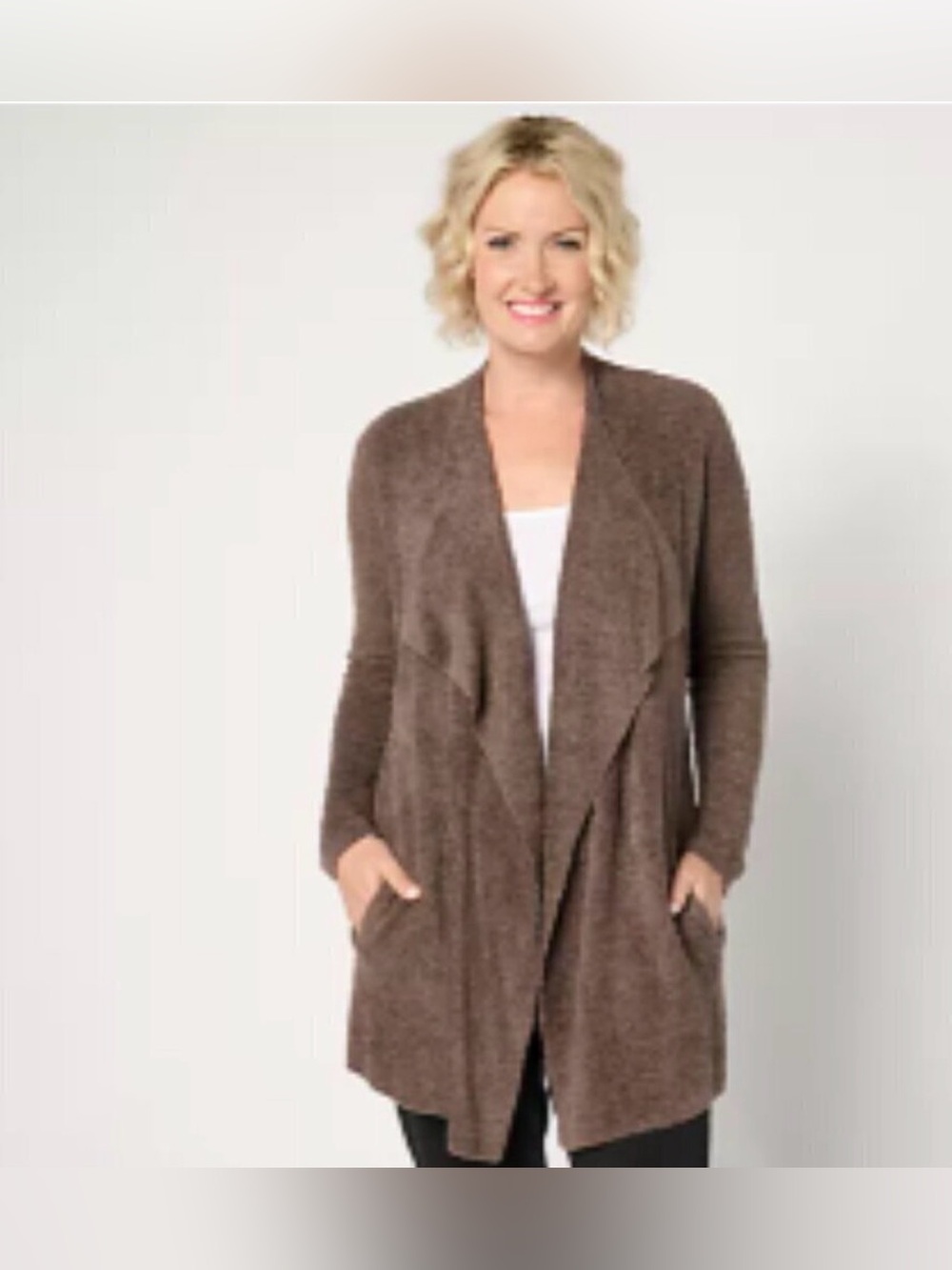 Barefoot Dreams CozyChic Lite Ribbed Island Wrap cardigan In Cocoa